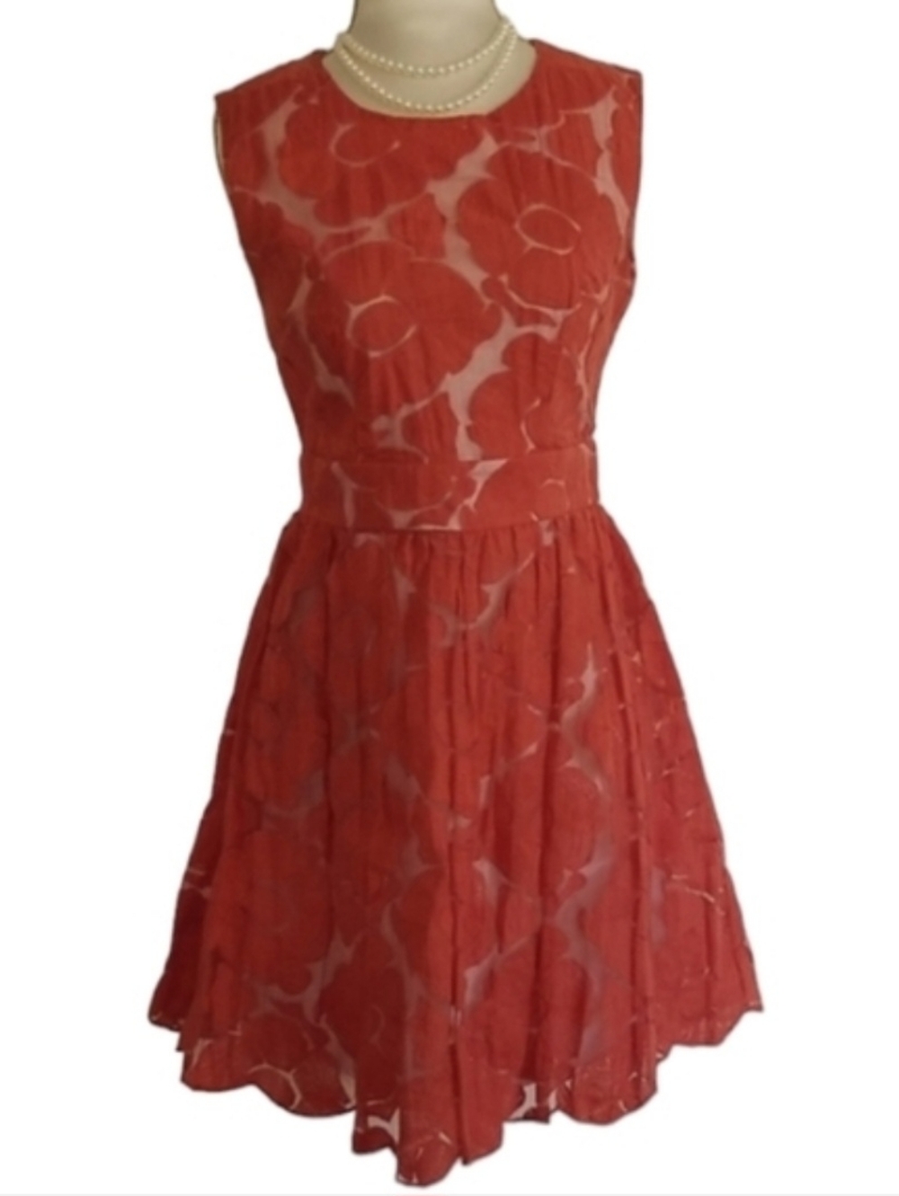 C. Luce Sleeveless Coral Floral Embroidered Lace A-Line Dress Fit and Flare